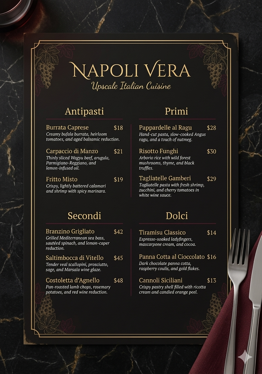 Fine Dining Restaurant Menu Design